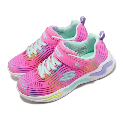 Skechers 童鞋 S Lights-Wavy Beams 中童 燈鞋 粉紅 彩虹 閃燈 發光 魔鬼氈 運動鞋 302338LPKMT