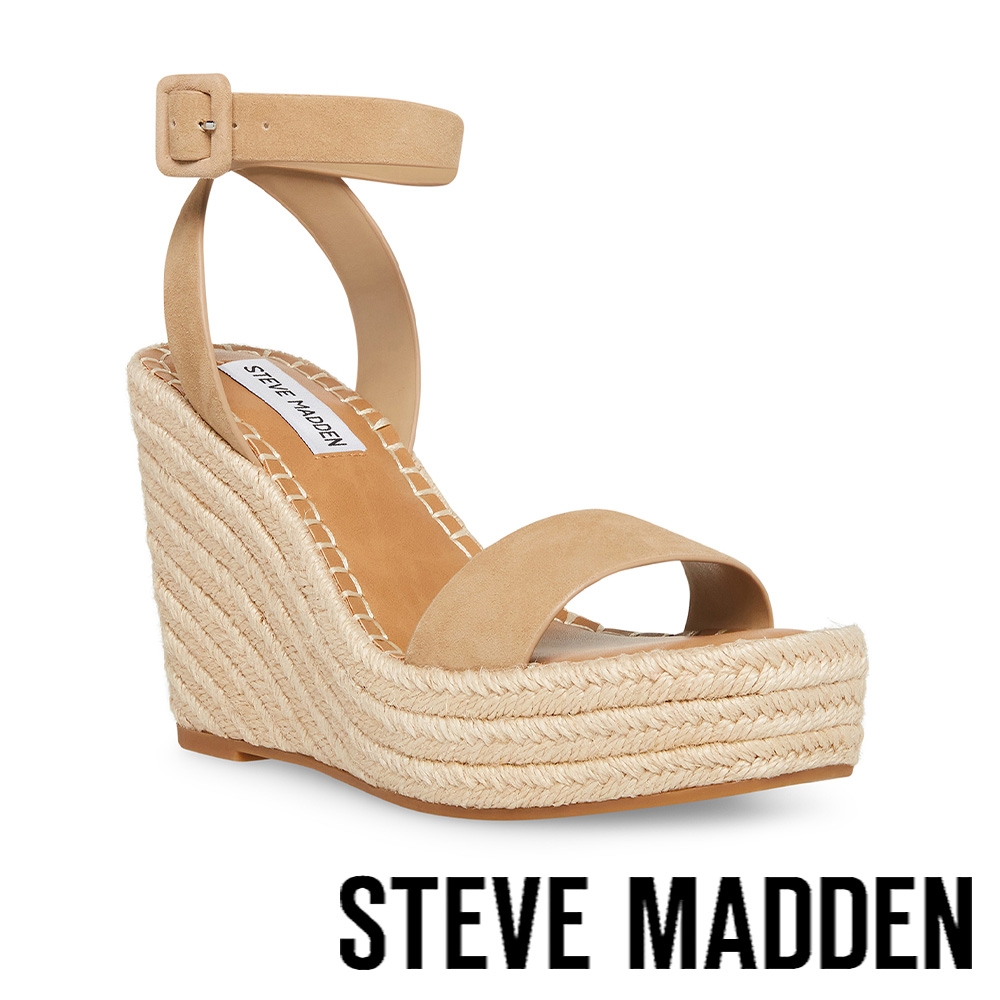 STEVE MADDEN-UPSTAGE 麂皮繞踝楔型涼鞋-米杏色