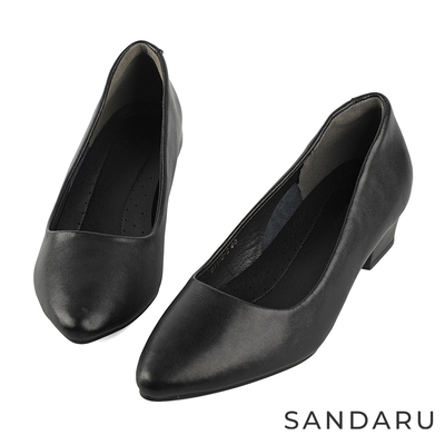 山打努SANDARU-跟鞋 真皮尖頭素面低跟包鞋-黑
