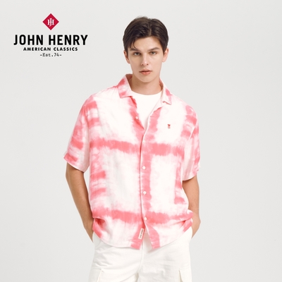 JOHN HENRY 暈染印花短袖古巴領襯衫-粉色