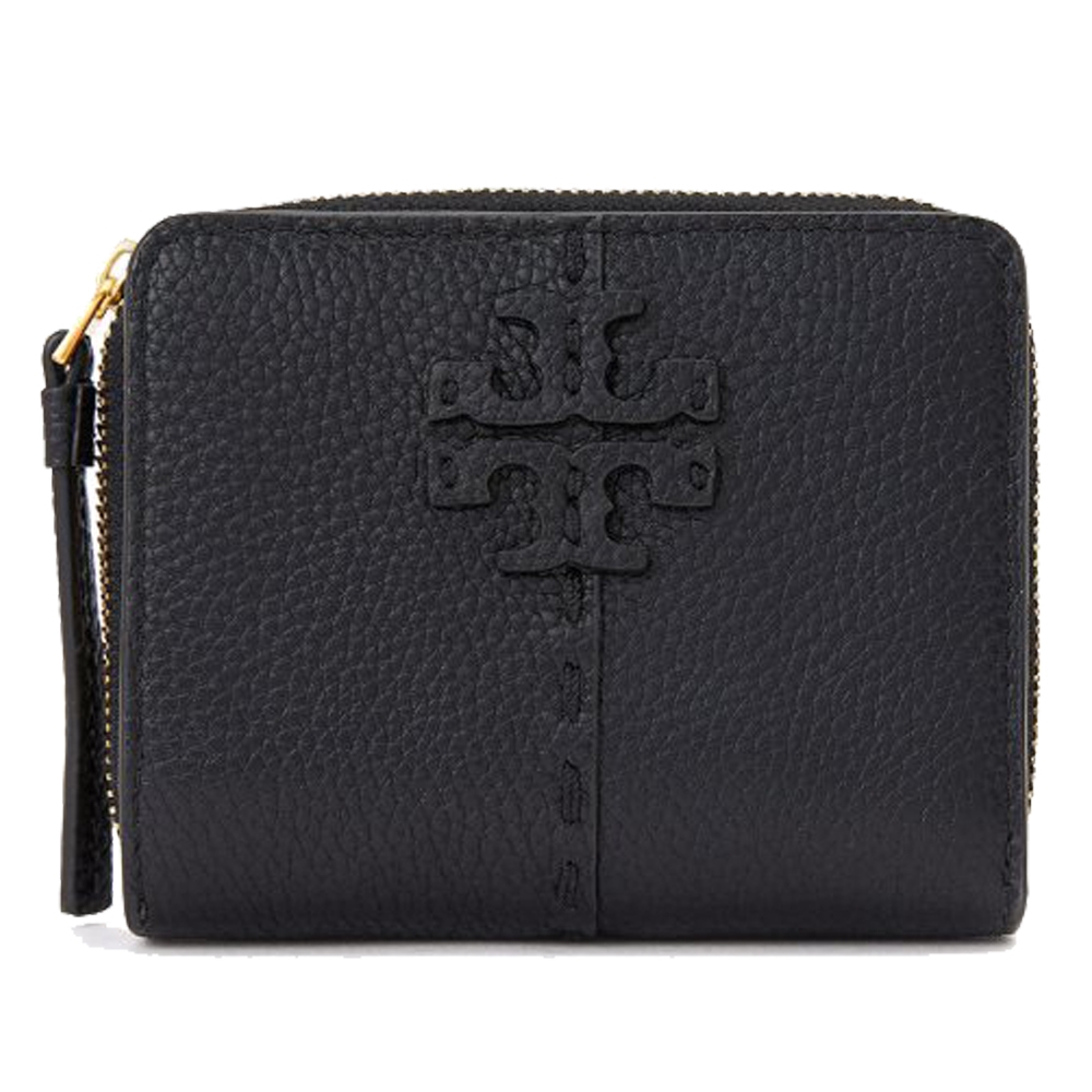 TORY BURCH McGraw 縫線牛皮對折短夾(經典黑)