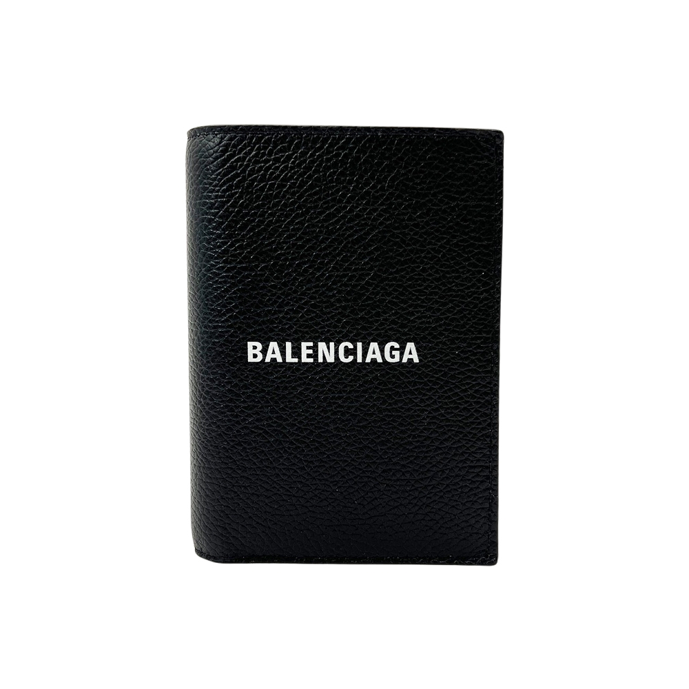 Balenciaga 經典品牌logo牛皮對開短夾(681579-黑)