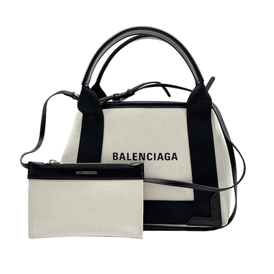 BALENCIAGA 巴黎世家 NAVY 帆布拚牛皮手提/斜背二用托特包-XS (390346-白)