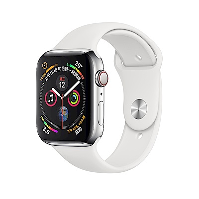 Apple Watch S4 LTE 44mm 不鏽鋼錶殼搭配白色運動型錶帶