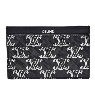 CELINE 經典品牌字母LOGO TRIOMPHE帆布小牛皮萬用卡夾(黑/銀色)