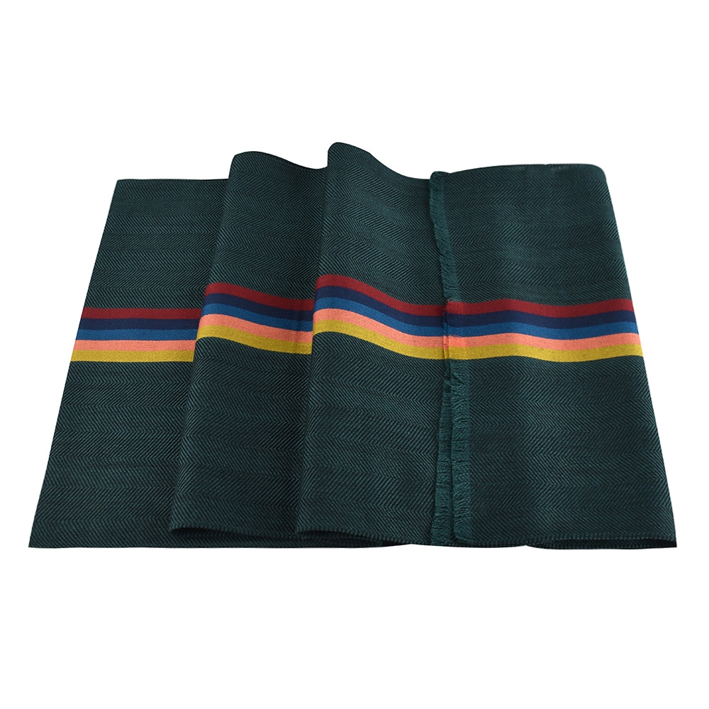 PAUL SMITH 標籤LOGO彩色條紋設計羊毛混紡圍巾(綠x彩色條紋)