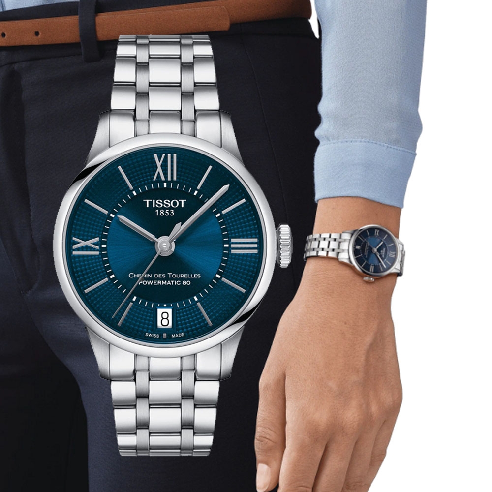 TISSOT天梭 官方授權 杜魯爾系列 典雅羅馬女性機械腕錶-藍 禮物推薦 畢業禮物 32mm/T0992071104800