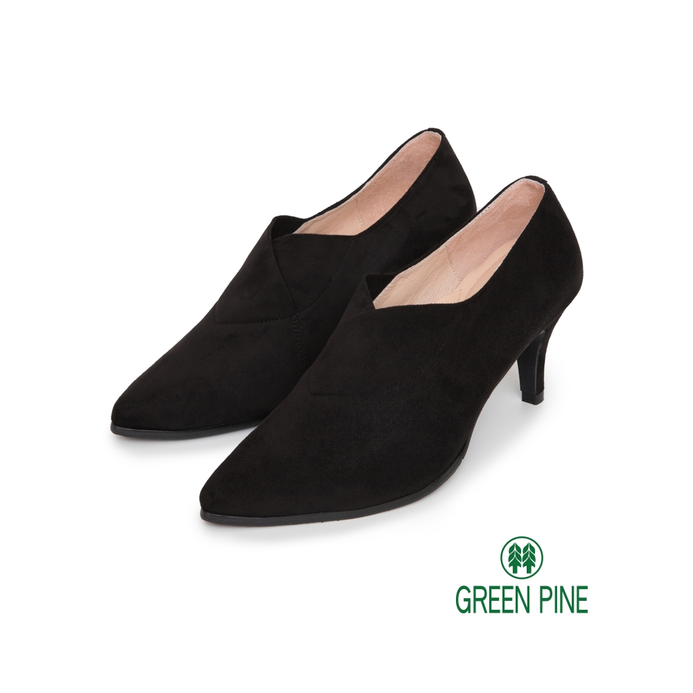 GREEN PINE經典尖頭優雅絨料細跟踝靴黑色(00708786)