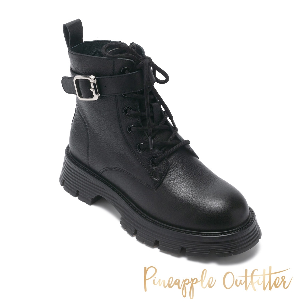 Pineapple Outfitter-BRECHTJE 真皮拉鍊厚底中筒靴-黑色