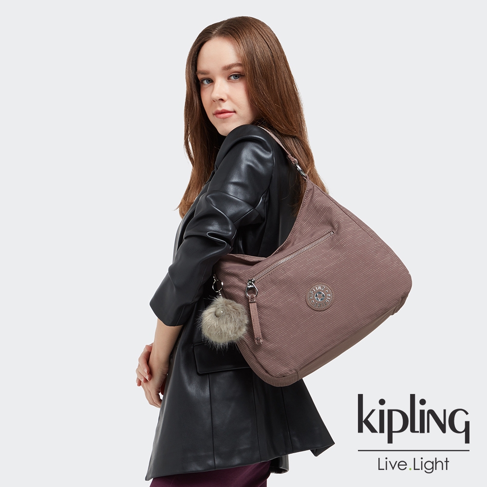 Kipling 微醺可可織紋閃閃都會辦公肩背包-TORVI