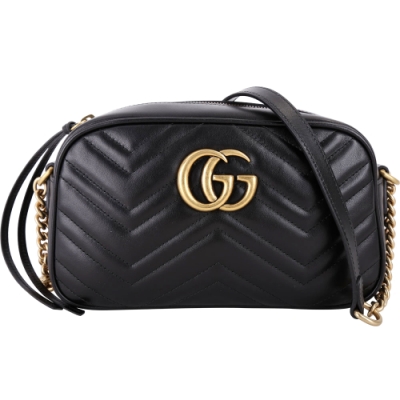 GUCCI GG Marmont Matelasse 山型車縫牛皮斜背包(黑色)