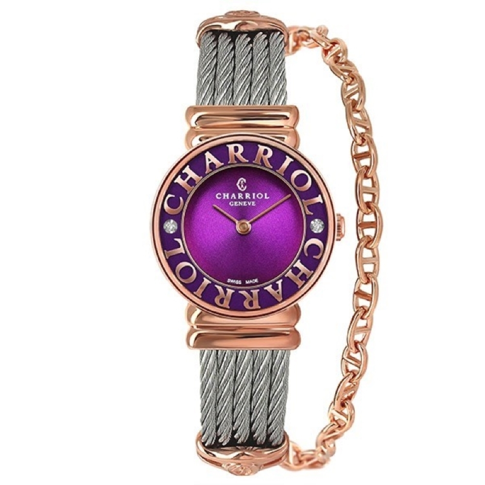 CHARRIOL St Tropez經典紫面真鑽女腕錶 (028PCD4.540.566)x玫瑰金x24.5mm