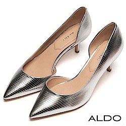 ALDO 原色不對稱鞋面流線尖頭細高跟鞋~耀眼銀色