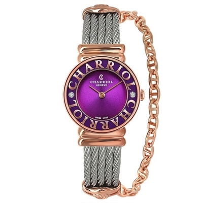 CHARRIOL St Tropez經典紫面真鑽女腕錶 (028PCD4.540.566)x玫瑰金x24.5mm
