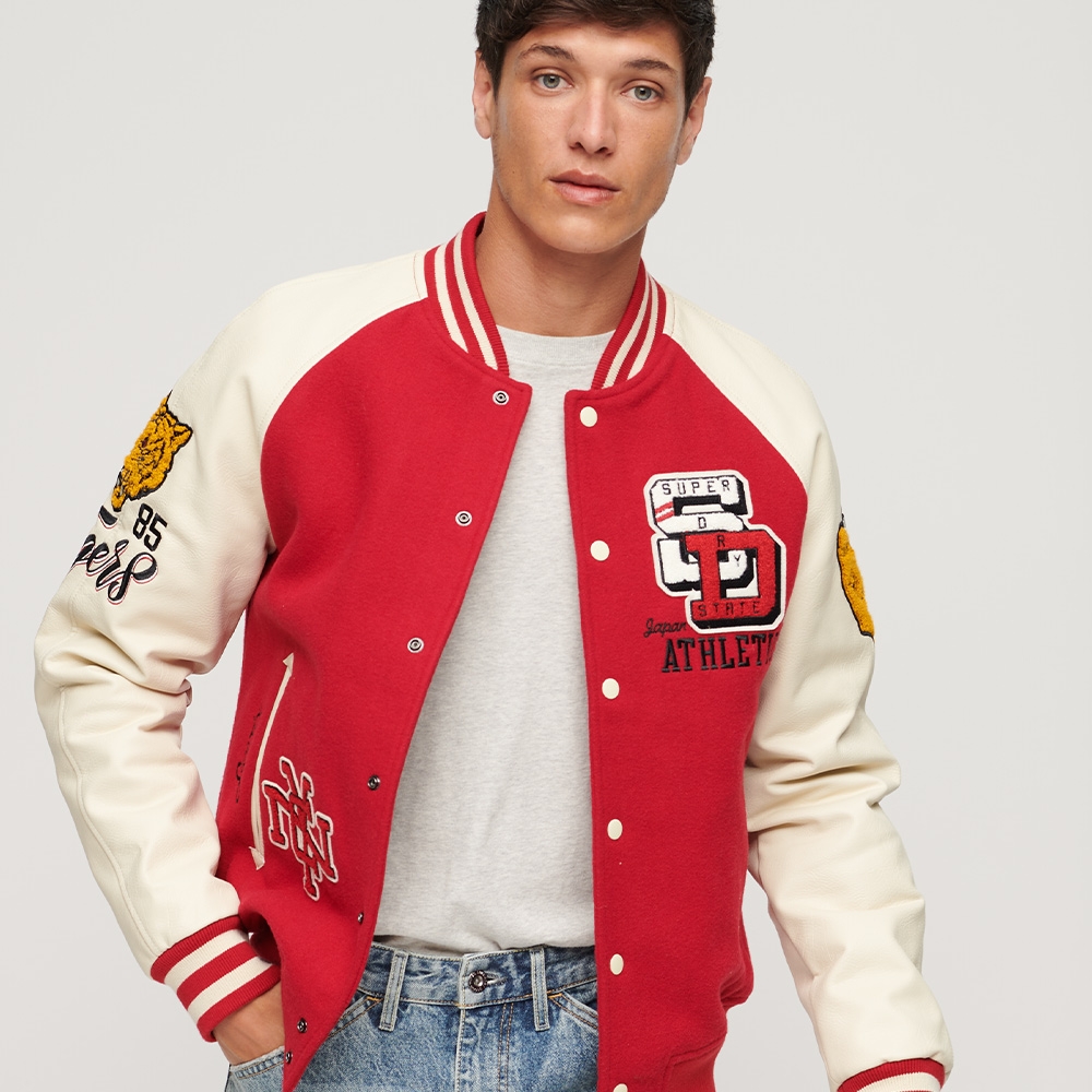 SUPERDRY 男裝 外套 棒球外套 飛行夾克 College Varsity Patched Bomber 紅