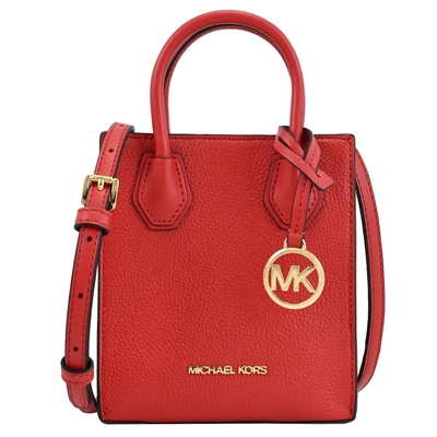 MICHAEL KORS MERCER 經典MK荔枝皮革迷你兩用手提包/紙袋包(紅)