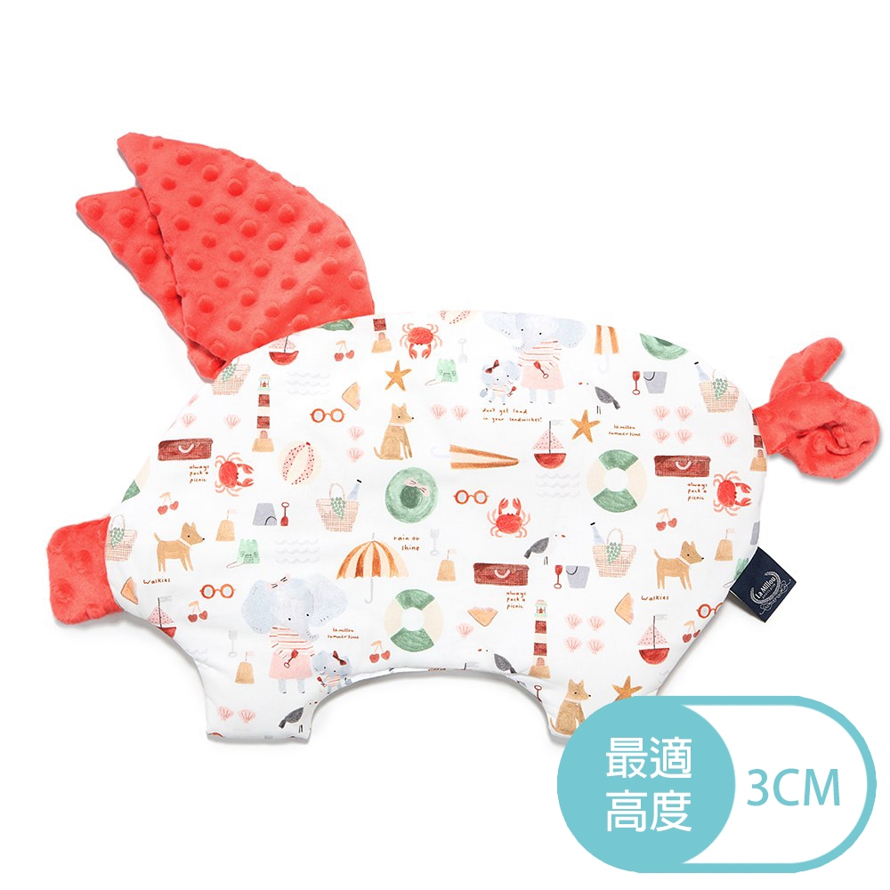 La Millou 豆豆小豬枕-海灘小象(紅)-粉橘小太陽-嬰兒枕推車枕