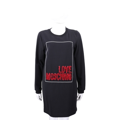 LOVE MOSCHINO 立體花瓣方框字母黑色長袖運動衫 洋裝