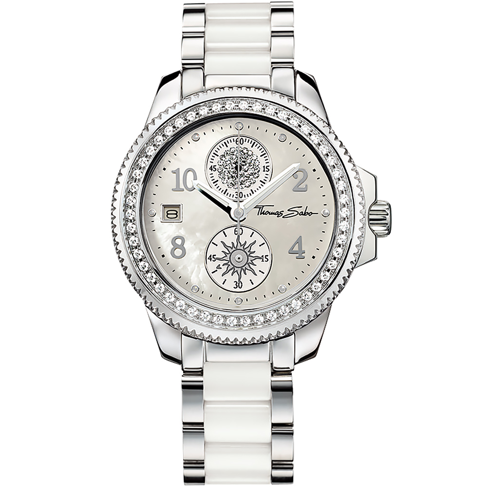 Thomas Sabo It Girl 太陽女神陶瓷晶鑽腕錶-珍珠貝/39mm