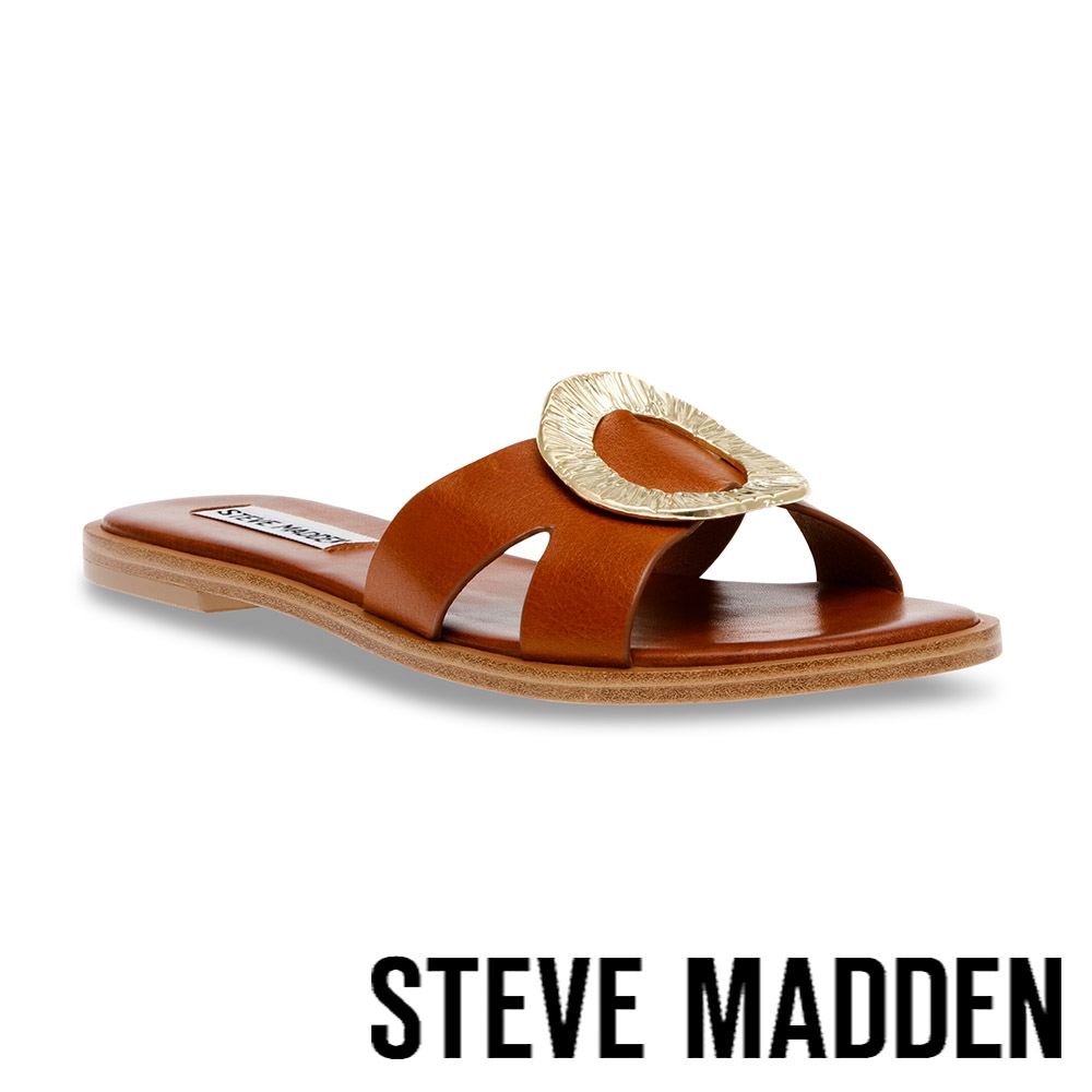 STEVE MADDEN-ROSELY 圓型金扣簍空拖鞋-咖啡色