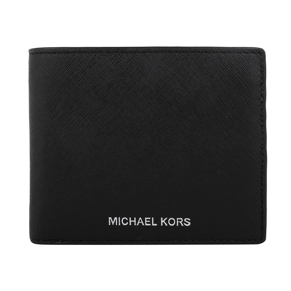 MICHAEL KORS 銀字防刮皮革附零錢袋短夾(素面黑)