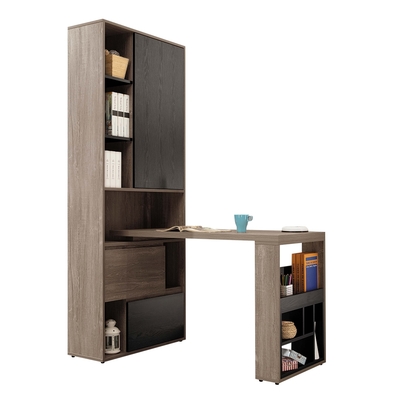 Boden-喬達L型多功能書櫃+書桌組合(2.7尺二抽開放式書櫃+4尺伸縮桌面)-140x80x202cm