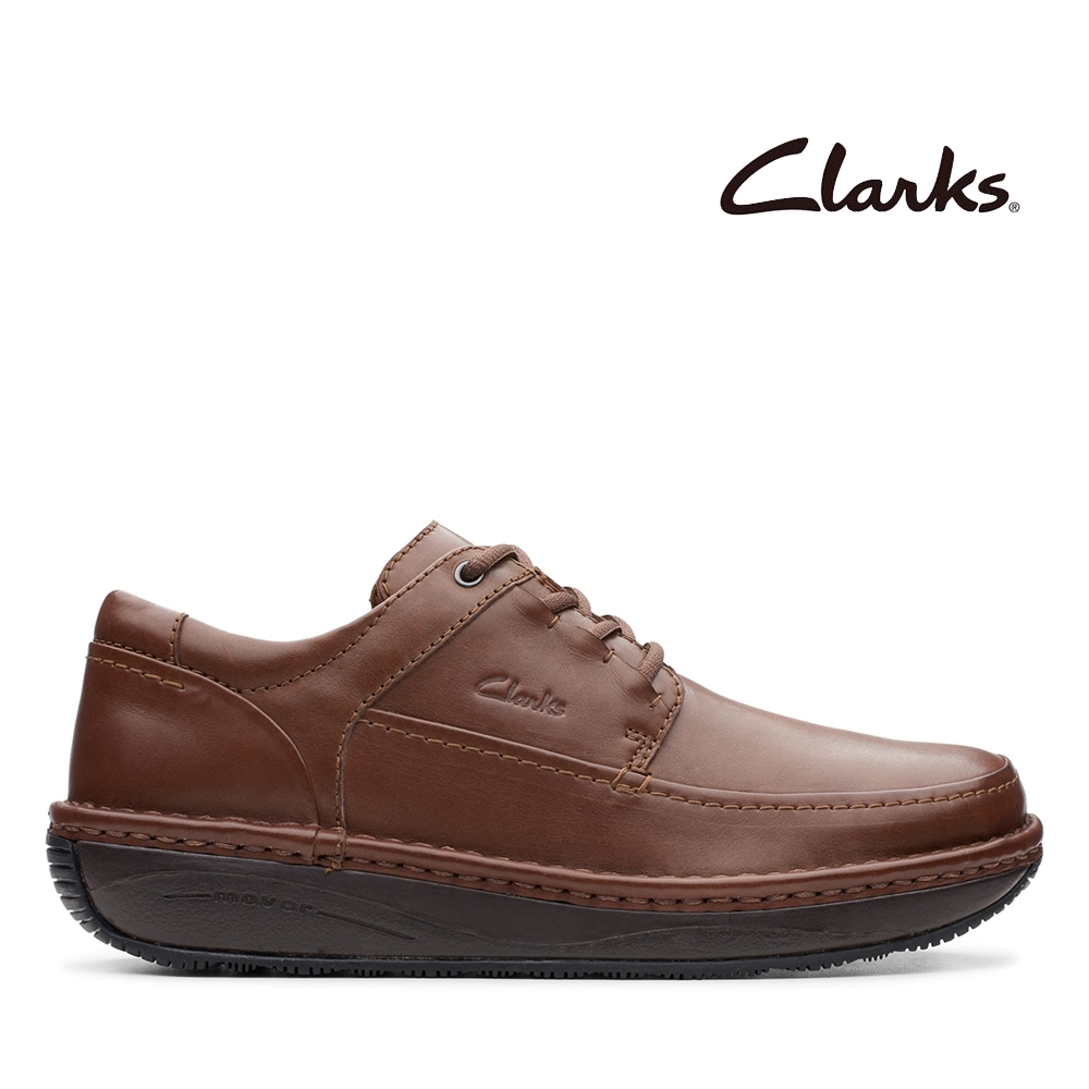 Clarks UN 厚底全真皮縫線設計休閒鞋 棕色