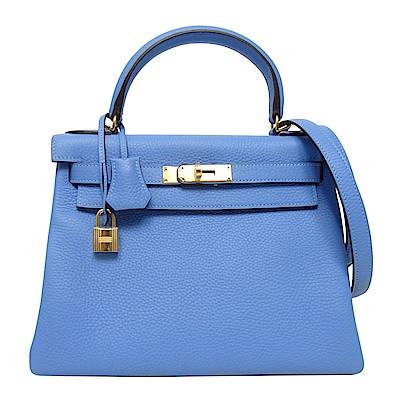 HERMES KELLY TOGO牛皮手提肩背凱莉包(28CM/藍色2T/金釦)