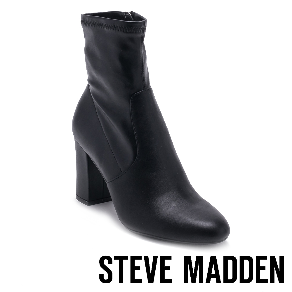 STEVE MADDEN-ACTUAL美型粗跟拉鍊短靴-黑色