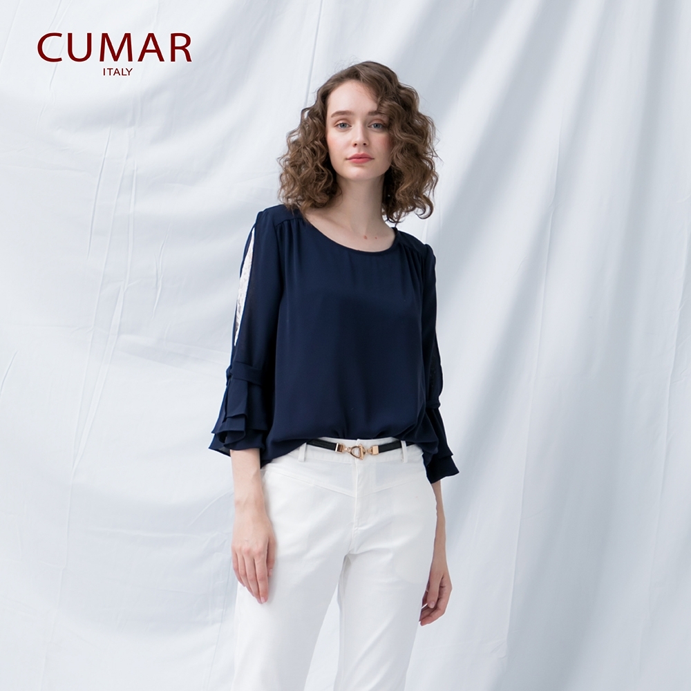 【CUMAR】鏤空剪裁搭配蕾絲-襯衫 (二色/版型適中)