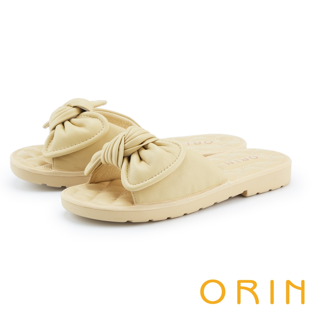 ORIN 羊皮扭結蝴蝶結Q軟拖鞋 黃色 product image 1