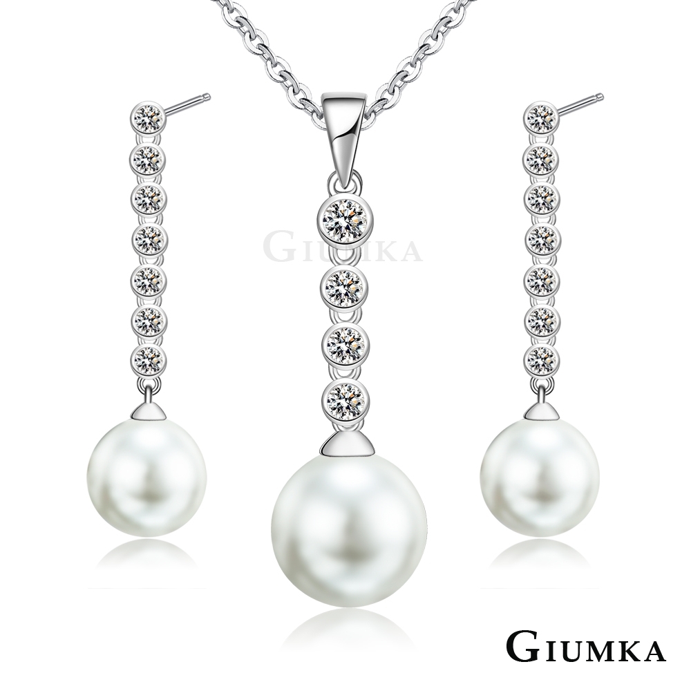 GIUMKA女短鍊+針式耳環 高貴典雅珍珠套組 精鍍正白K 母親節推薦禮物(MIT)
