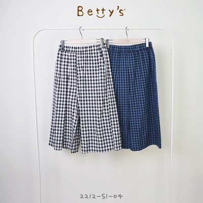 betty’s專櫃款　鬆緊格子壓褶寬褲 (黑色)