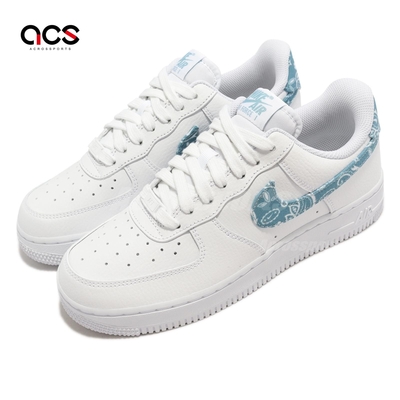 Nike 休閒鞋 Wmns Air Force 1 07 ESS 女鞋 白 天藍 變形蟲 腰果花 AF1 DH4406-100