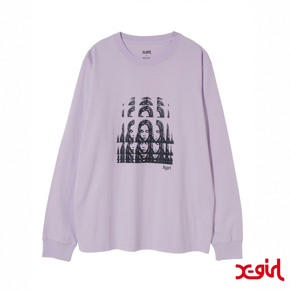 X-girl PSYCHEDELIC FACE L/S REGULAR TEE長袖T恤-紫