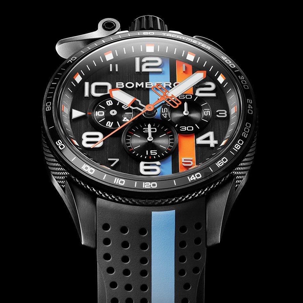 Bomberg 炸彈錶 Bolt-68 Racing 黑色XL復古賽車計時碼錶-45mm