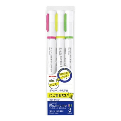 日本ZEBRA JUSTFIT MojiniLine 3色螢光筆組WKS22-3C(3入;水性;線寬3.5-4mm)