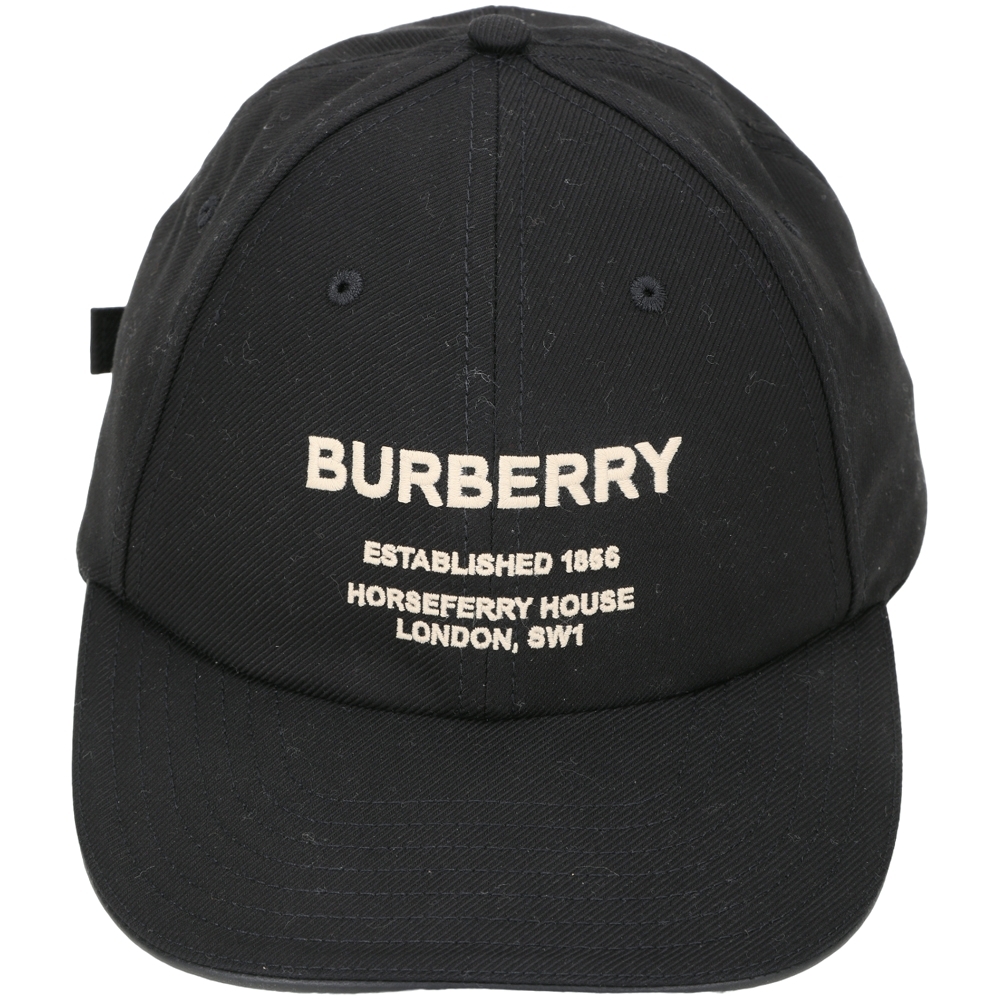 BURBERRY Horseferry 刺繡字母棉質棒球帽(膚字x黑色)