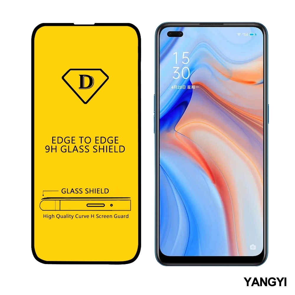 YANGYI揚邑 OPPO Reno4 全膠滿版二次強化9H鋼化玻璃膜防爆保護貼-黑