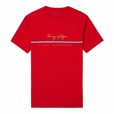 Tommy Hilfiger 經典刺繡大Logo圖案短袖T恤-紅色