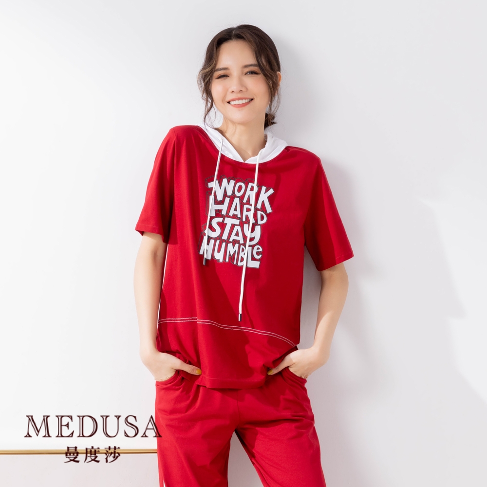 【MEDUSA 曼度莎】Work Hard 純棉運動帽Tee（M-2L）｜女裝 上衣 棉T｜運動服