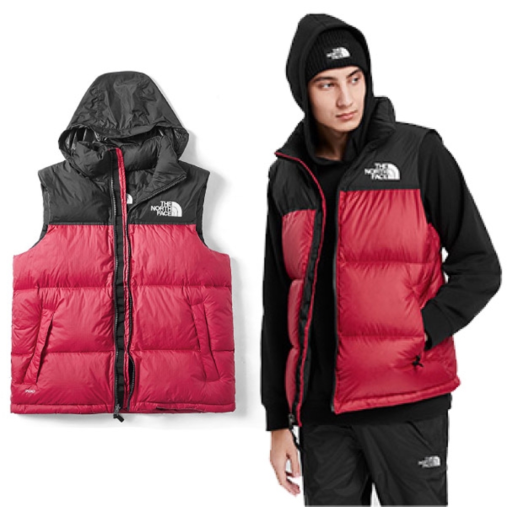 The North Face ICON 熱賣款_經典配色透氣保暖鵝絨背心_黑紅