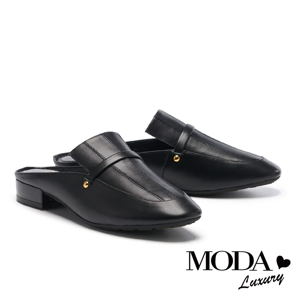 拖鞋 MODA Luxury 簡約知性鉚釘繫帶穆勒低跟拖鞋－黑