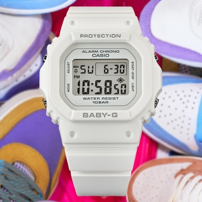 CASIO 卡西歐 BABY-G 纖薄經典方形電子錶-百搭白 BGD-565-7 防水100米