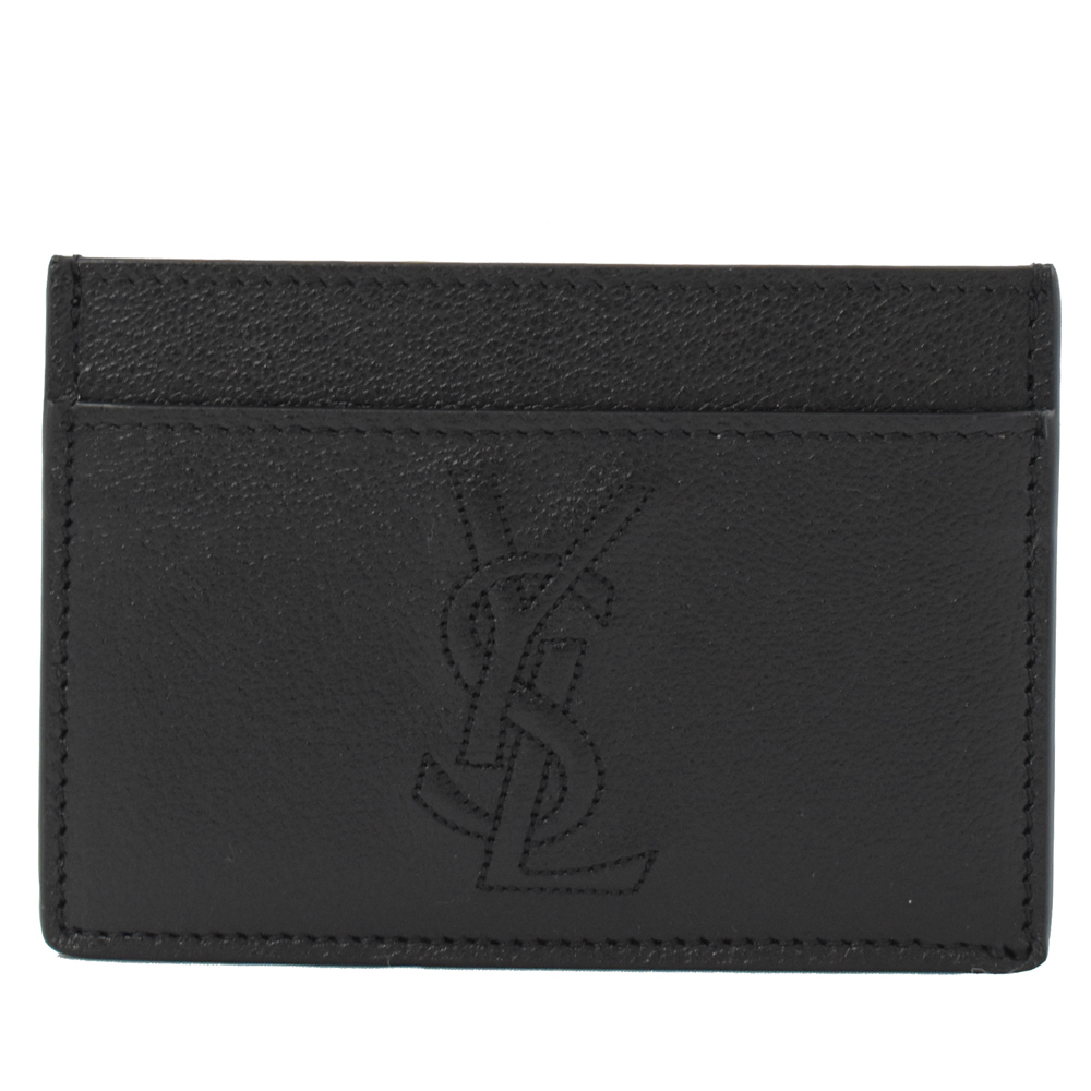 YSL Saint Laurent 車線LOGO小牛皮卡片夾(黑)