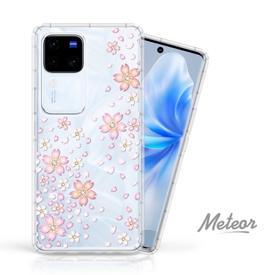 Meteor vivo V30 Pro 5G 奧地利水鑽彩繪防摔殼 - 櫻花