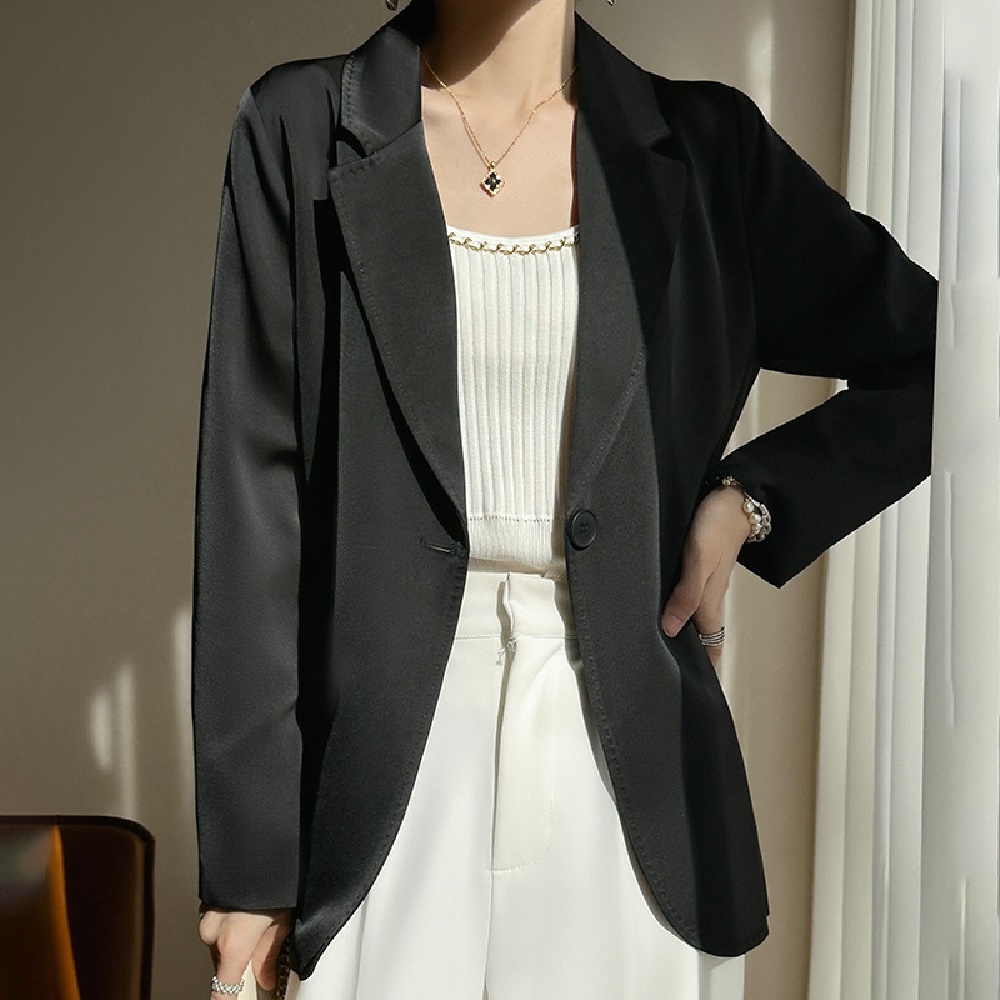 [巴黎精品] 西裝外套休閒西服-中長版寬鬆緞面小西裝女外套6色a1be49