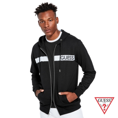 GUESS-男裝-LOGO字母連帽休閒外套-黑