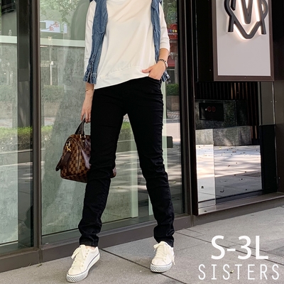 SISTERS 簡約窄管修身牛仔褲 黑色長褲/S-3L