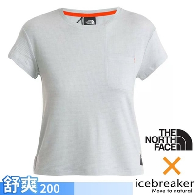 【Icebreaker】女 100%美麗諾羊毛 圓領短袖上衣(口袋)-200-The North Face聯名款.T恤_IB0A56VQ-568 淺灰